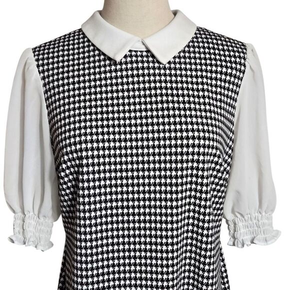 Shelby And Palmer Black and White Houndstooth Midi Retro Dress - Picture 2 of 8